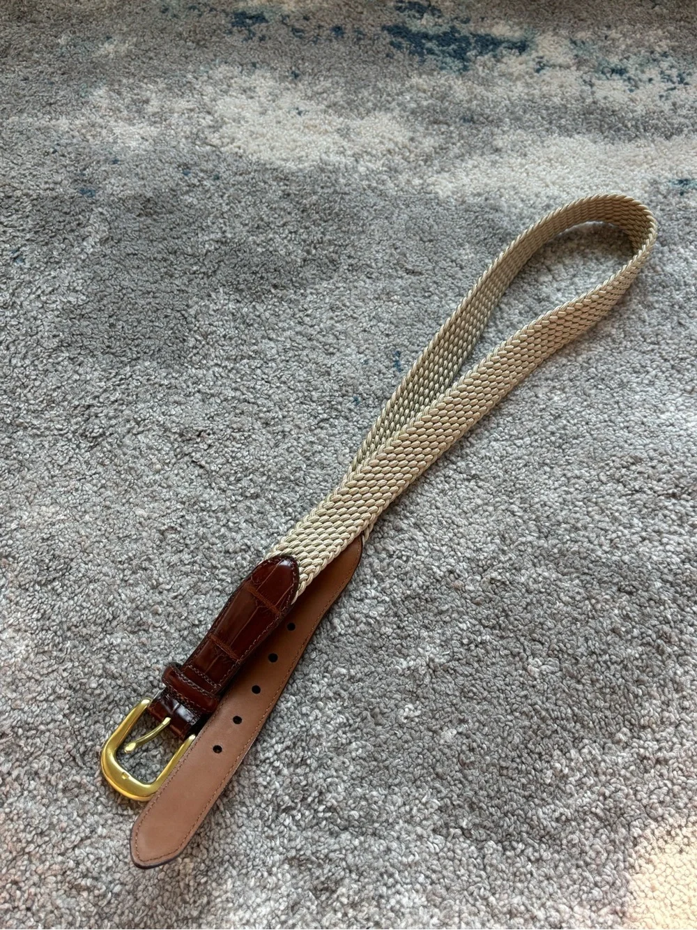 Brighton Elastic Cord Belt with Croco Leather Accent Brass Buckle Mens 38